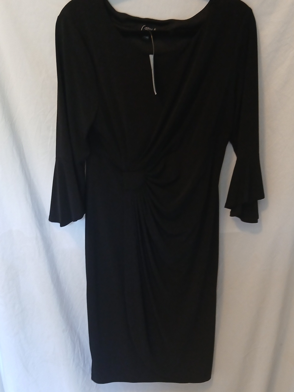 connected apparel Black Twist-Detail Long Bell Sleeve Cuff Dress